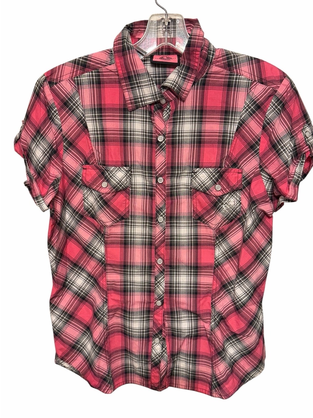 Harley-Davidson size large red & black plaid short sleeve button down shirt